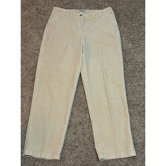 LL BEAN Womens Beige Corduroy Trouser Pants Straight Fit Sz 12 Tall 34x30 READ - Picture 1 of 8